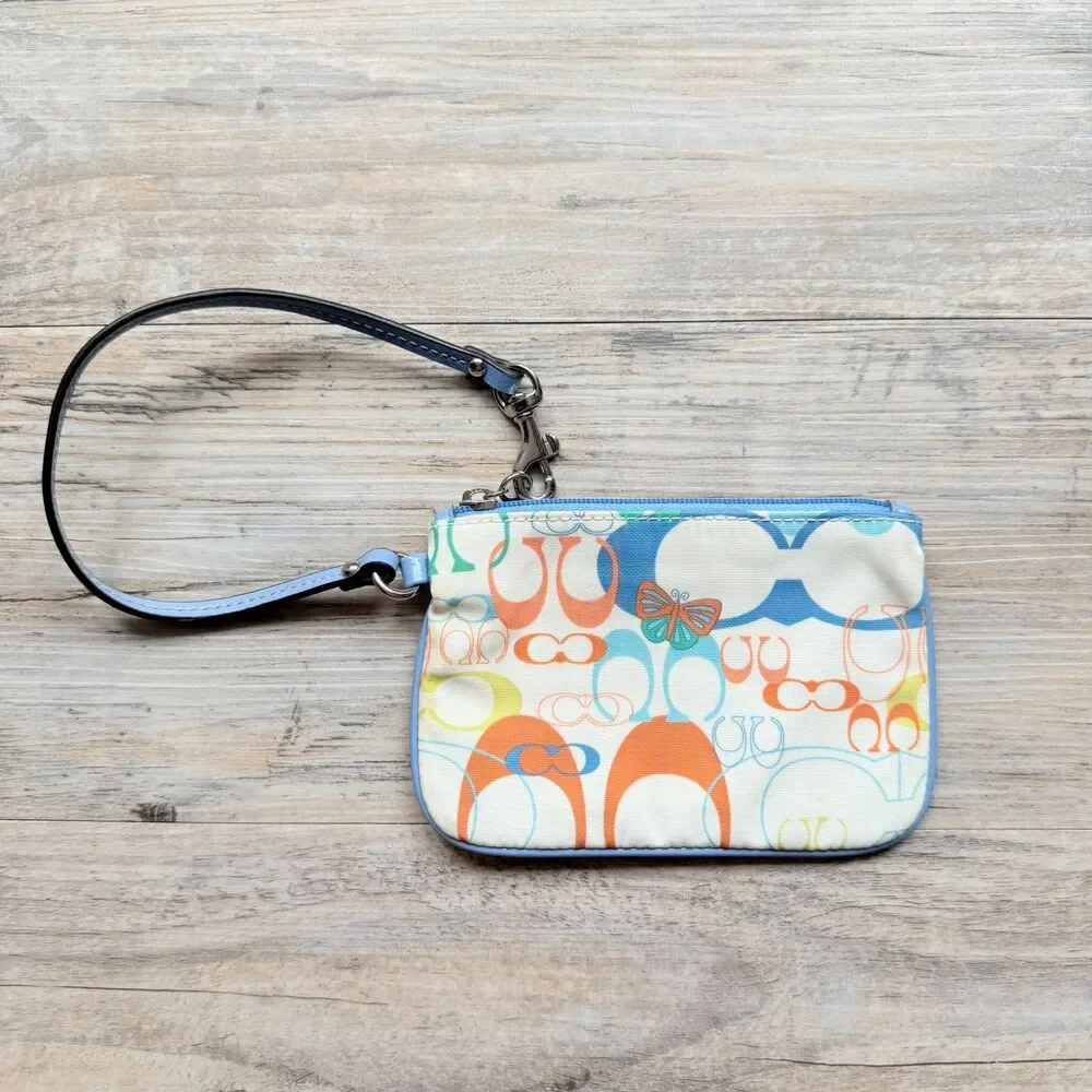 Vintage Coach Optic Butterfly Signature Wristlet Blue Multicolor Y2K Monogram